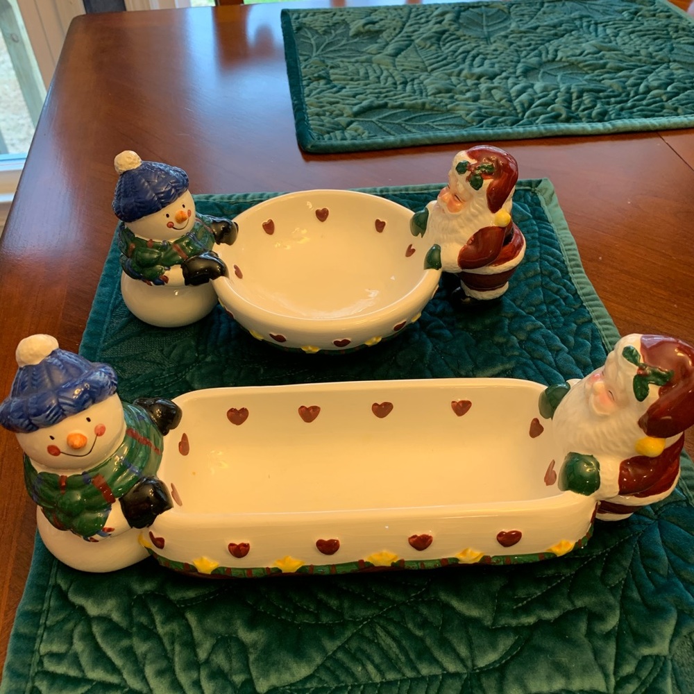 Holiday cracker and dip serving set. Adorable snowmen. - Picture 1 of 4